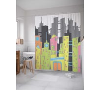 Штора (занавеска) для ванной JoyArty "Графический мегаполис" из сатена, 180х200 см с крючками, sc_29112