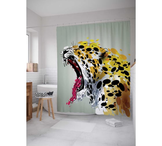 Штора (занавеска) для ванной JoyArty "Гепард акварелью" из сатена, 180х200 см с крючками, sc_29229 1