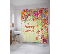 Штора (занавеска) для ванной JoyArty "Счастливое лето в цветах" из сатена, 180х200 см с крючками, sc_29166