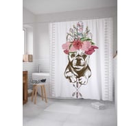 Штора (занавеска) для ванной JoyArty "Бульдог с венком" из сатена, 180х200 см с крючками, sc_29446