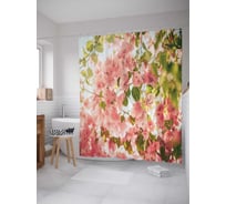 Штора (занавеска) для ванной JoyArty "Нежное цветение сакуры" из сатена, 180х200 см с крючками, sc_29323