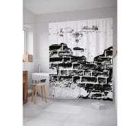 Штора (занавеска) для ванной JoyArty "Черный кирпич" из сатена, 180х200 см с крючками, sc_29361