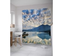 Штора (занавеска) для ванной JoyArty "Кучистые облака" из сатена, 180х200 см с крючками, sc_28427