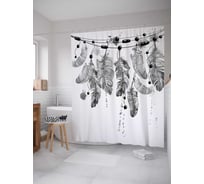 Штора (занавеска) для ванной JoyArty "Комплект перьев" из сатена, 180х200 см с крючками, sc_20229