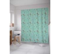 Штора (занавеска) для ванной JoyArty "Мятные волны" из сатена, 180х200 см с крючками, sc_29577