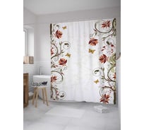 Штора (занавеска) для ванной JoyArty "Цветочные завитки" из сатена, 180х200 см с крючками, sc_28462
