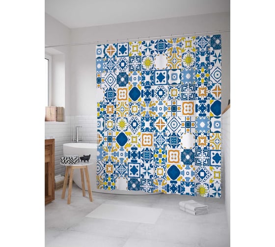 Штора (занавеска) для ванной JoyArty "Скатерть самобранка" из сатена, 180х200 см с крючками, sc_2854 1