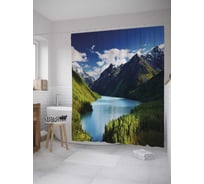 Штора (занавеска) для ванной JoyArty "Озеро среди гор" из сатена, 180х200 см с крючками, sc_28449