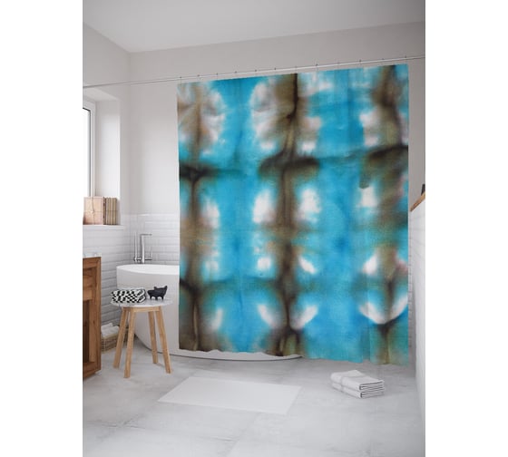 Штора (занавеска) для ванной JoyArty "Синяя иллюзия" из сатена, 180х200 см с крючками, sc_274830 1