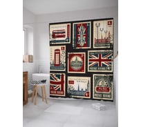 Штора (занавеска) для ванной JoyArty "Английские марки" из сатена, 180х200 см с крючками, sc_2855