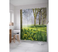 Штора (занавеска) для ванной JoyArty "Нарциссы в лесу" из сатена, 180х200 см с крючками, sc_29123
