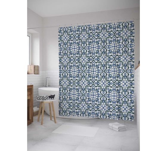 Штора (занавеска) для ванной JoyArty "Народная плитка" из сатена, 180х200 см с крючками, sc_28605 1