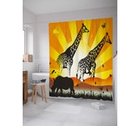 Штора (занавеска) для ванной JoyArty "Силуэты Африки" из сатена, 180х200 см с крючками, sc_29540