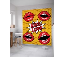 Штора (занавеска) для ванной JoyArty "Поцелуй и любовь" из сатена, 180х200 см с крючками, sc_29230
