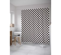 Штора (занавеска) для ванной JoyArty "Шахматная клетка" из сатена, 180х200 см с крючками, sc_28943
