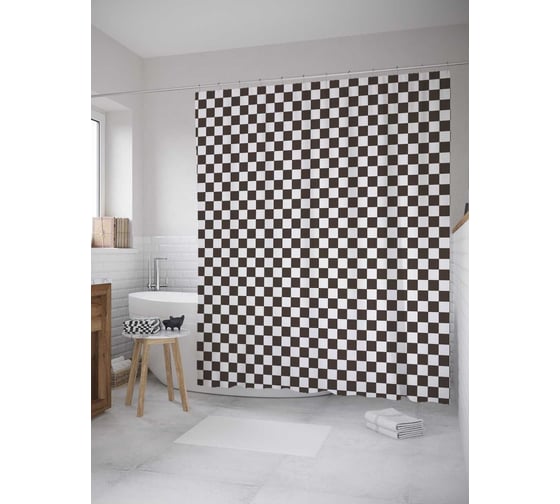 Штора (занавеска) для ванной JoyArty "Шахматная клетка" из сатена, 180х200 см с крючками, sc_28943 1