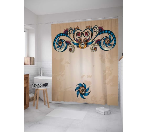 Штора (занавеска) для ванной JoyArty "Турецкий декоратив" из сатена, 180х200 см с крючками, sc_29538 1