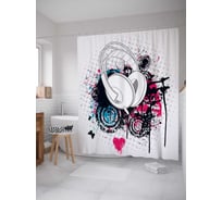 Штора (занавеска) для ванной JoyArty "Арт наушники" из сатена, 180х200 см с крючками, sc_29143