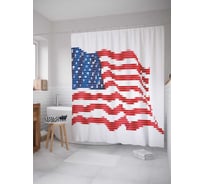 Штора (занавеска) для ванной JoyArty "Пиксельный флаг Америки" из сатена, 180х200 см с крючками, sc_27946