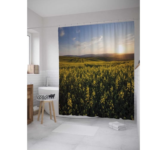 Штора (занавеска) для ванной JoyArty "Бескрайние поля" из сатена, 180х200 см с крючками, sc_28556