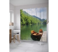 Штора (занавеска) для ванной JoyArty "Деревянный причал на озере" из сатена, 180х200 см с крючками, sc_28442