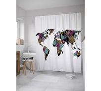 Штора (занавеска) для ванной JoyArty "Садовые цветы на карте" из сатена, 180х200 см с крючками, sc_28817