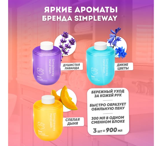 Дозатор без мыла SimpleWay + мыло 3 шт (голубое, желтое, фиолетовое) SW99606