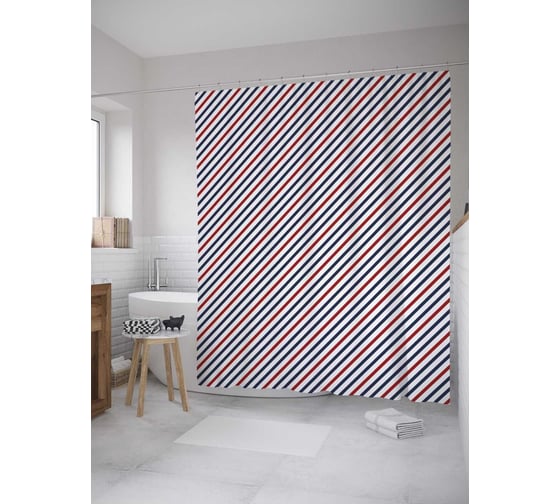 Штора (занавеска) для ванной JoyArty "Двухцветные диагональные полосы" из сатена, 180х200 см с крючками, sc_28743 1