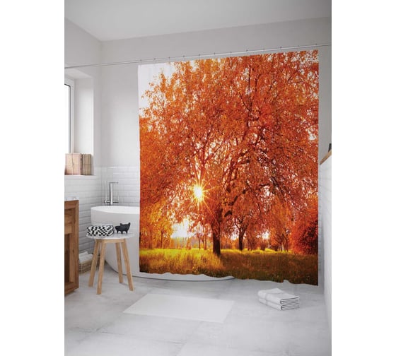 Штора (занавеска) для ванной JoyArty "Осеннее дерево" из сатена, 180х200 см с крючками, sc_29151 1