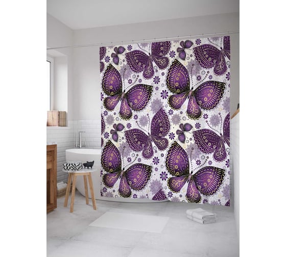 Штора (занавеска) для ванной JoyArty "Ажурные крылья" из сатена, 180х200 см с крючками, sc_29165 1