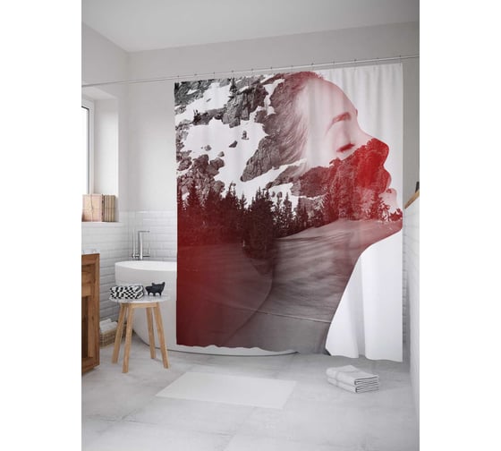 Штора (занавеска) для ванной JoyArty "Пейзажный портрет" из сатена, 180х200 см с крючками, sc_29245 1