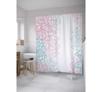 Штора (занавеска) для ванной JoyArty "Ажурные цветы" из сатена, 180х200 см с крючками, sc_28907
