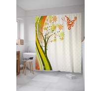 Штора (занавеска) для ванной JoyArty "Бабочка над цветами" из сатена, 180х200 см с крючками, sc_28365