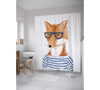 Штора (занавеска) для ванной JoyArty "Лис-моряк в очках" из сатена, 180х200 см с крючками, sc_28903