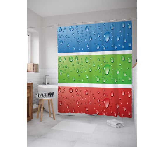 Штора (занавеска) для ванной JoyArty "Брызги на цветных полосах" из сатена, 180х200 см с крючками, sc_29009 1