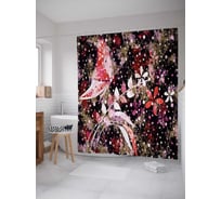 Штора (занавеска) для ванной JoyArty "Бабочка на ветке" из сатена, 180х200 см с крючками, sc_28872