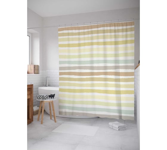 Штора (занавеска) для ванной JoyArty "Пастельные полосы" из сатена, 180х200 см с крючками, sc_28905 1
