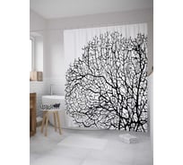 Штора (занавеска) для ванной JoyArty "Очертания веток" из сатена, 180х200 см с крючками, sc_28070
