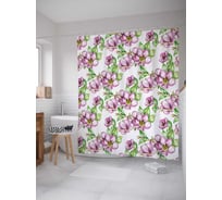 Штора (занавеска) для ванной JoyArty "Букеты сакуры" из сатена, 180х200 см с крючками, sc_29298