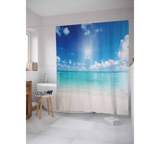 Штора (занавеска) для ванной JoyArty "Тихий горизонт" из сатена, 180х200 см с крючками, sc_13955 1