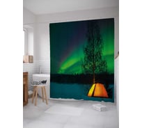 Штора (занавеска) для ванной JoyArty "Северное сияние над палаткой" из сатена, 180х200 см с крючками, sc_29269