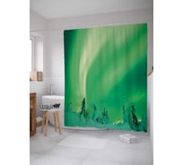 Штора (занавеска) для ванной JoyArty "Северное сияние над заснеженными соснами" из сатена, 180х200 см с крючками, sc_29273