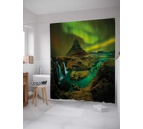 Штора (занавеска) для ванной JoyArty "Северное сияние над водопадом" из сатена, 180х200 см с крючками, sc_29274