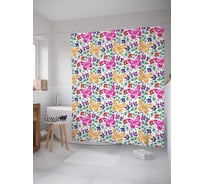 Штора (занавеска) для ванной JoyArty "Бабочки на цветочках" из сатена, 180х200 см с крючками, sc_29317