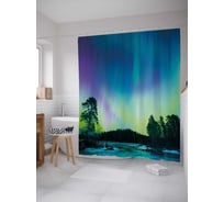 Штора (занавеска) для ванной JoyArty "Северное сияние над деревьями" из сатена, 180х200 см с крючками, sc_29276