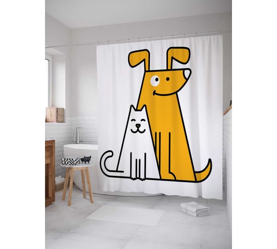 Штора (занавеска) для ванной JoyArty "Котопес" из сатена, 180х200 см с крючками, sc_29017 1