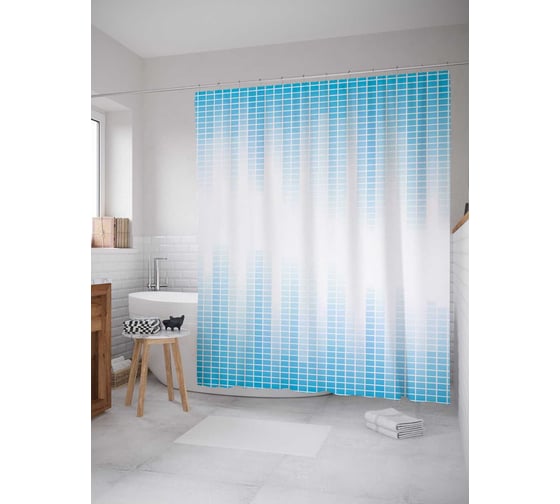 Штора (занавеска) для ванной JoyArty "Градиент в клетку" из сатена, 180х200 см с крючками, sc_29008 1