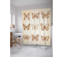 Штора (занавеска) для ванной JoyArty "Винтажные бабочки" из сатена, 180х200 см с крючками, sc_29181