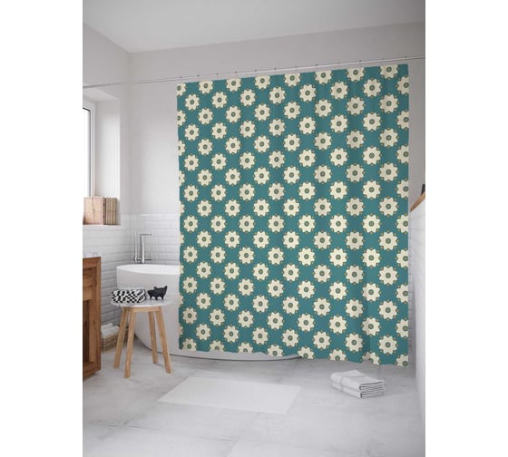 Штора (занавеска) для ванной JoyArty "Формы цветов" из сатена, 180х200 см с крючками, sc_28678 1