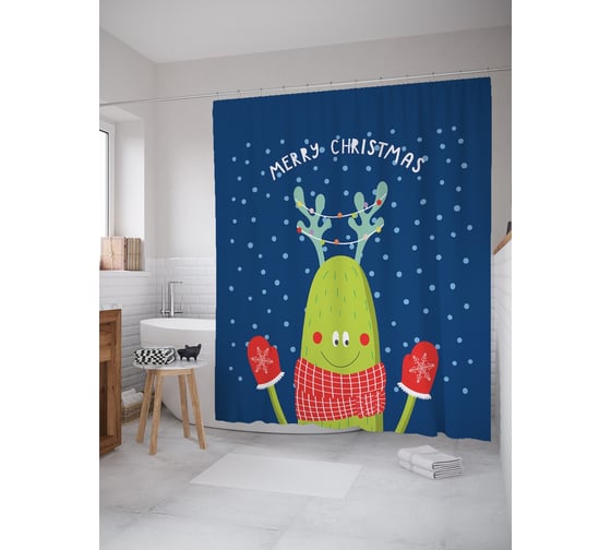 Штора (занавеска) для ванной JoyArty "Рождественское настроение" из сатена, 180х200 см с крючками, sc_290635 1